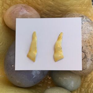 Vintage Soft Yellow Twisted Metal Enamel Abstract Earrings
